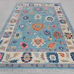 Modern Oushak Rug, Ready to Ship 6x9 In Any Size, Colorful Handmade Oriental Rug, accent Blue Rug Turkish Area Rug, For Living Room. Bedroom