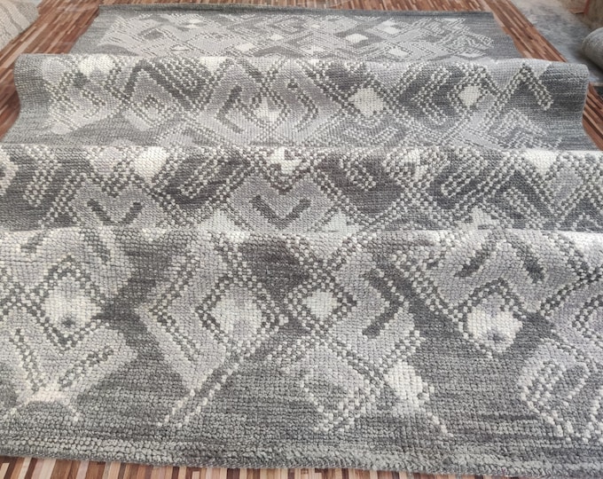 Hand-Knotted Turkish Oushak Wool Rug: Pastel Floral Area Rug