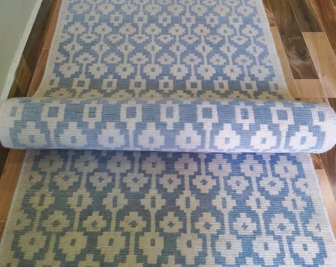 Modern Oushak Runner Rug Hand Knotted Runner Antique Indian Wool Area Home Decor Art.