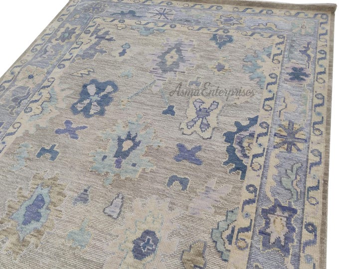 Hand Knotted Wool Oushak Rug: Antique Turkish Pastel Rug 5x8