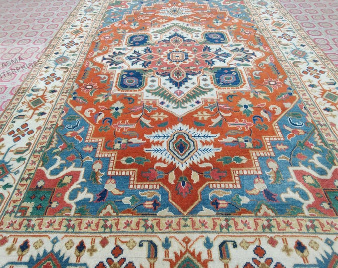 Hand-Knotted Heriz Serapi Oushak Wool Rug 9x12: Red Oriental Area Rug