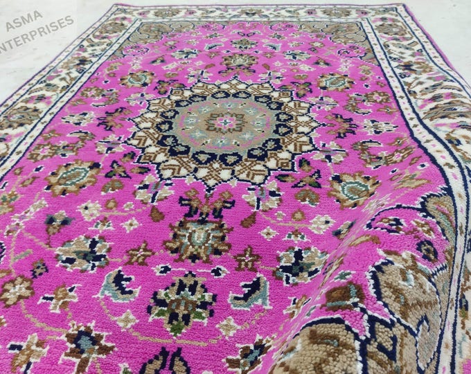 Hand-Knotted Nain Persian Wool Rug: Luxurious Pink Area Rug