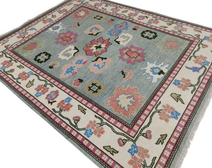 Modern Oushak Rug, Grey Hand Knotted Wool Antique Turkish Area Rug Living Bedroom Home