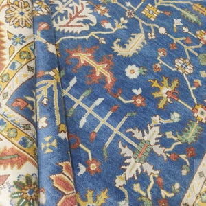 Quick ship! 12x15, Blue Rug Hand-Knotted High Quality Heriz Rug, Antique Serapi Wool & Large Area Rug, For Living Room, Bedroom, Home Office
