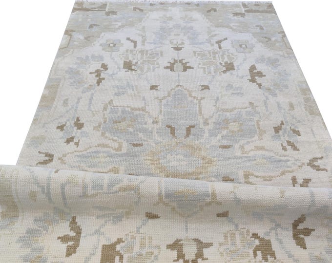 Hand Knotted Oushak Wool Rug: 5x8 ft. Modern Turkish Style