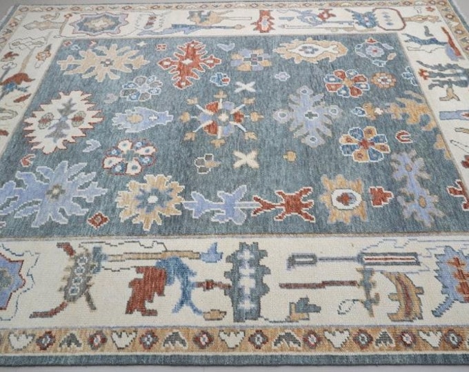 Hand Knotted Antique Oushak Rug, Pastel Turkish Wool Area Rug For Living Room Bedroom