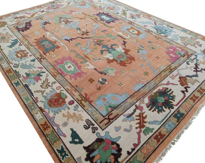 Hand Knotted Modern Oushak Rug: Antique Turkish Wool Area Rug