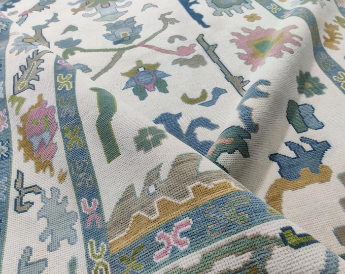 Hand Knotted Oushak Wool Rug Antique Turkish Area Rugs