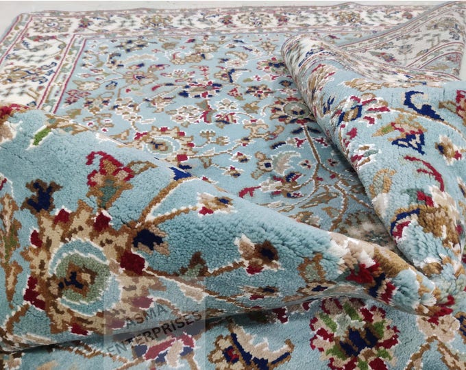 Hand-Knotted Blue Nain Persian Style Wool Rug - Customizable