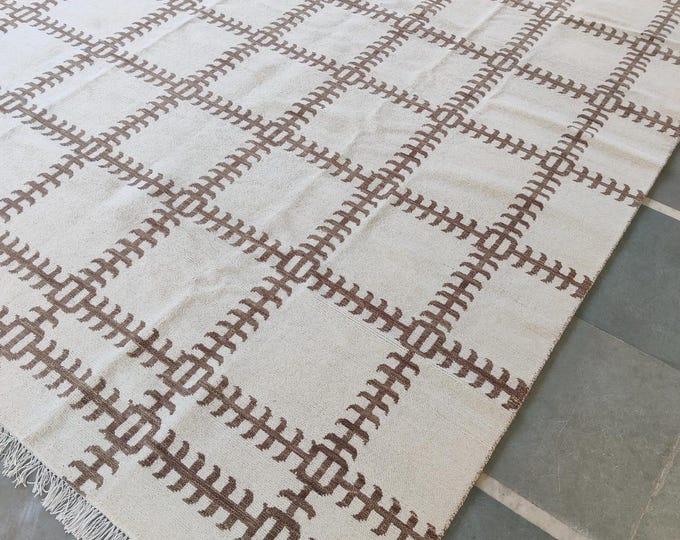 Modern Oushak Rug, Beige & Brown Hand Knotted Antique Turkish Large Area Rug Home Decor