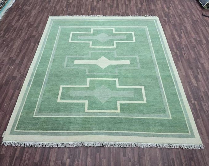 Hand Knotted Runner Green Oushak Rug, Antique Turkish Area Home Decor Entryway Kitchen & dining
