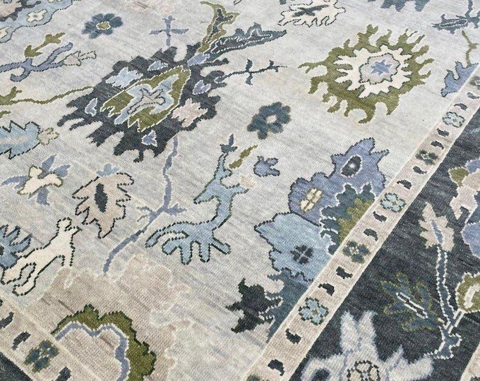 Hand Knotted Oushak Rug: Gray Colorful Wool Area Rug, 8x10