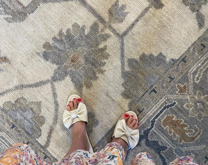 Traditional Oushak Hand Knotted Wool Rug, Neutral Pastel Rug, Antique Turkish Area Home Decor