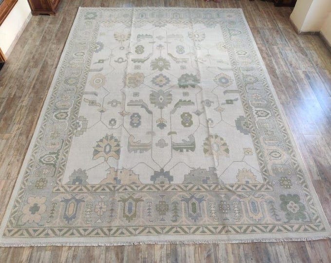 Hand Knotted Turkish Oushak Rug: Antique Wool Area For Living Room Bedroom Home Decor