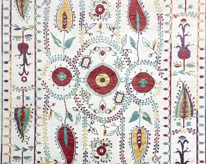 Hand-Knotted Oushak Wool Rug: 9x12 Modern Turkish Area Rug