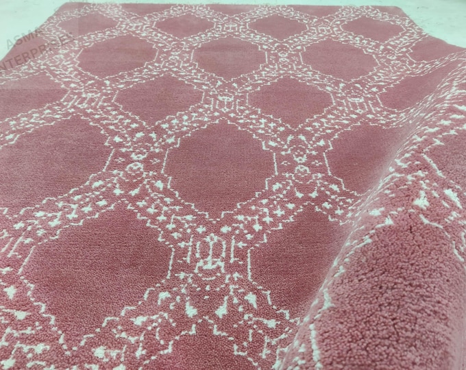 Hand-Knotted Wool & Silk Oushak Rug: Pink Antique Style, 5x7 Area Rug