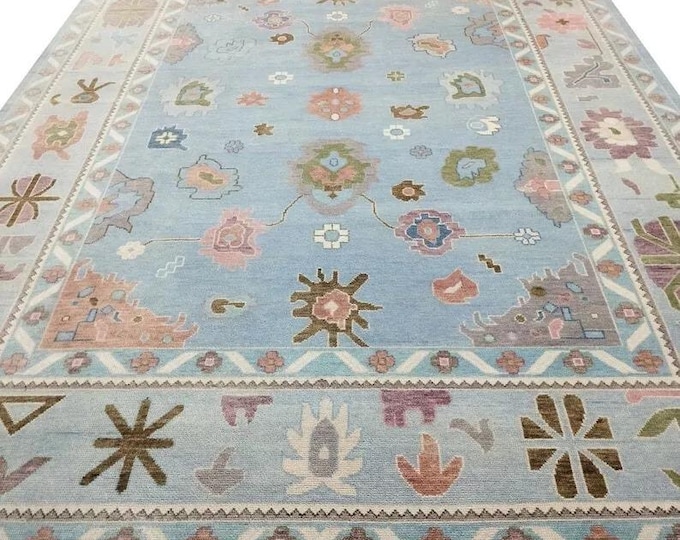 Hand Knotted Wool Muted Oushak Rug, Antique Turkish Area Rug For Living Room Bedroom