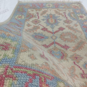 Handmade Oushak Rug: Pastel Turkish Wool Rug, Antique Style