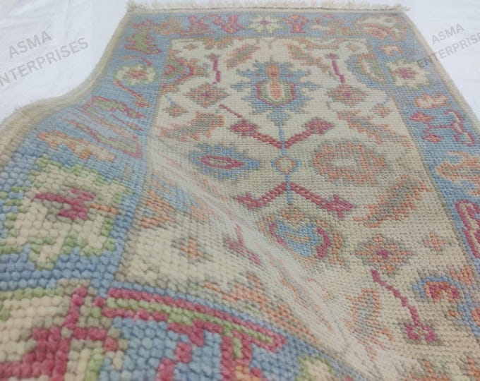 Handmade Oushak Rug: Pastel Turkish Wool Rug, Antique Style