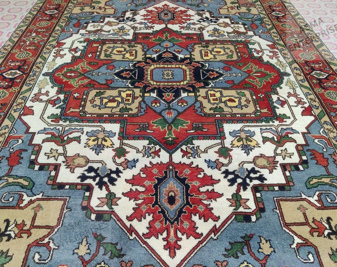 Hand-Knotted Heriz Serapi Oushak Wool Rug 9x12: Persian Oriental Style