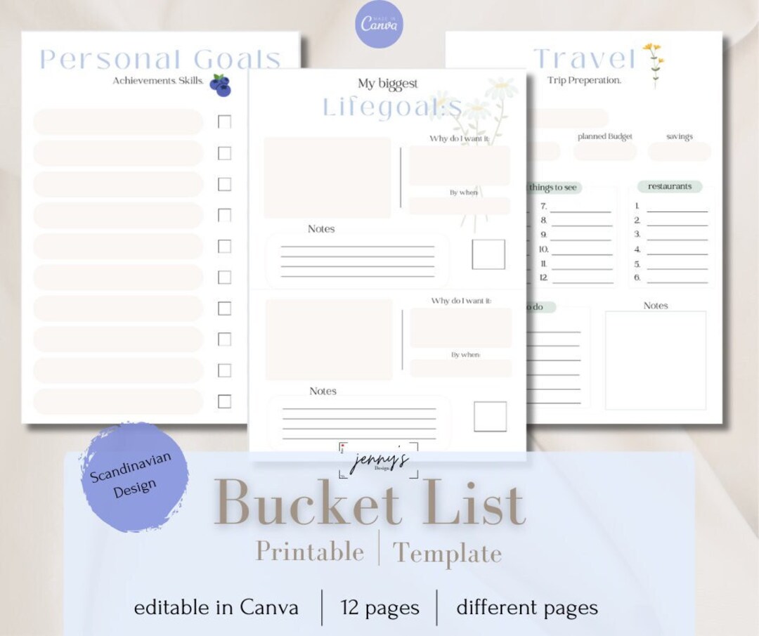 Bucketlist Printable Bucketlist Template Scandinavian Etsy