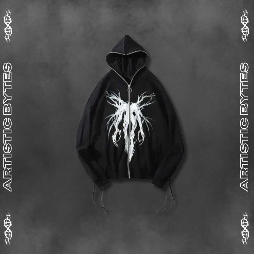 Black Cyber Sigil Zip up Hoodie Oversized Gothic Hoodie Gothic black-cyber-sigil-zip-up-hoodie-oversized-gothic-hoodie-gothic