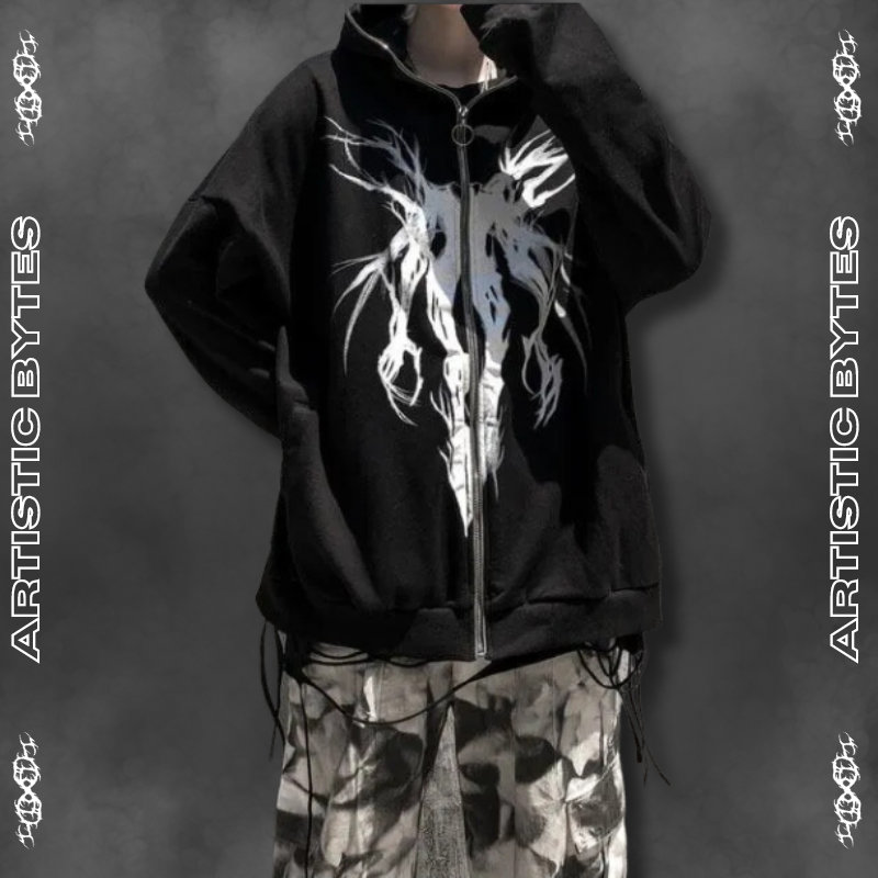 Black Cyber Sigil Zip up Hoodie Oversized Gothic Hoodie Gothic black-cyber-sigil-zip-up-hoodie-oversized-gothic-hoodie-gothic