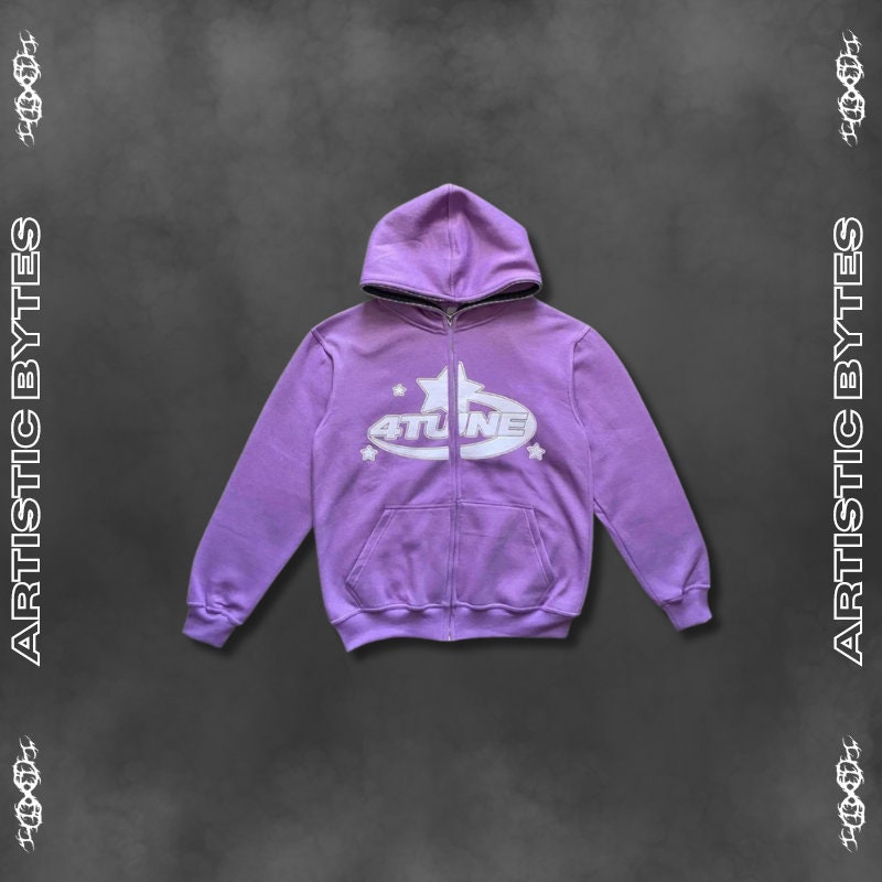 Y2K Full Zipup Streetwear Hoodie, 4tune Hoodie, Unisex Hoodie, Vintage Hoodie, Retro Hoodie