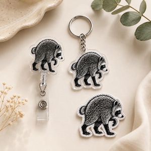 Portachiavi o portabadge Jimothy Raccoon – Accessorio originale per l'identificazione degli animali, con toppa ricamata di Jimothy Raccoon