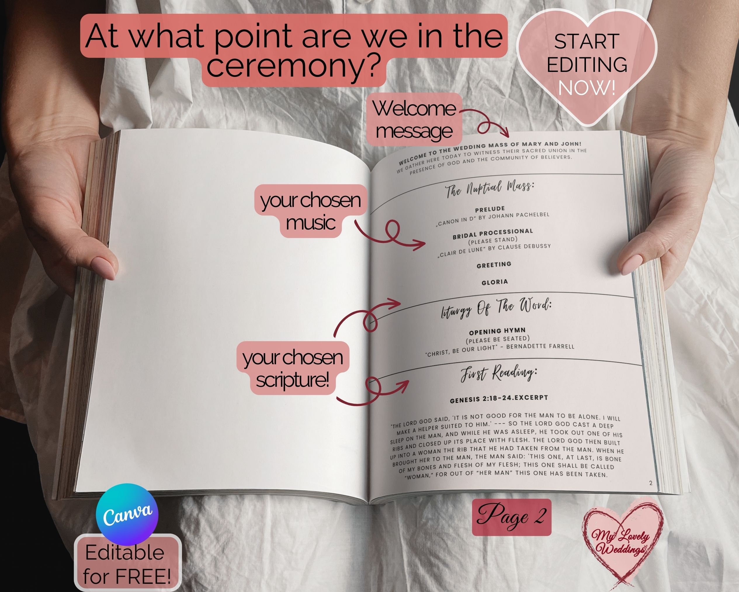 Printable Bifold Catholic Wedding Program Template 6 Pages, Full Mass ...