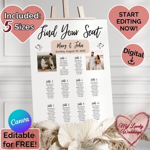 Großer Sitzplan für Hochzeiten, Druckbare Sitzordnung für Hochzeiten Canva Vorlage, Editierbare Sitzplatzsuche, Sitzordnung Poster
