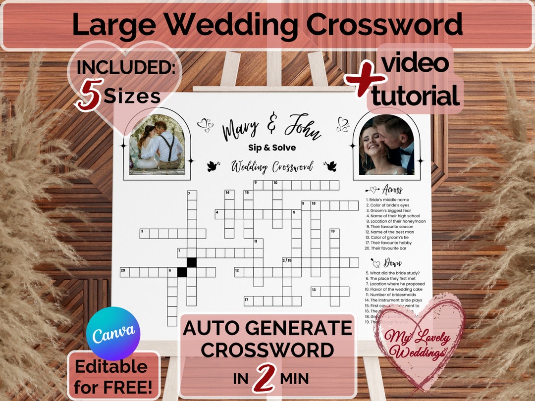 Large Wedding Crossword Puzzle Wedding Table Games - Etsy