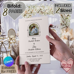 Printable Bifold Catholic Wedding Program Template, Full Mass 8 pages Booklet Canva, Catholic Liturgy Mass Program, Wedding Day Timeline