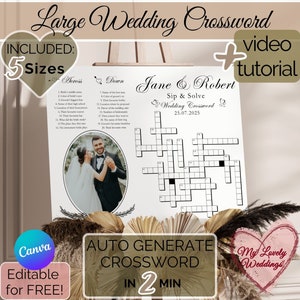 Large Photo Wedding Crossword Puzzle Sign, Wedding Table Games, Personalized Puzzle, Sip and Solve Bridal Crossword, Wedding Lawn Games