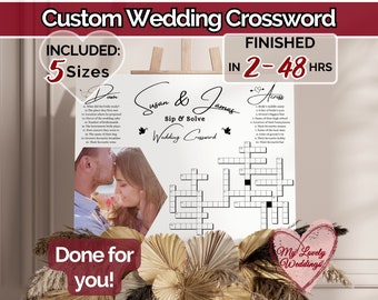 Large Photo Wedding Crossword Custom Puzzle, Wedding Table Games, Personalized Puzzle, Sip and Solve Reception Game, Wedding Activity Sign