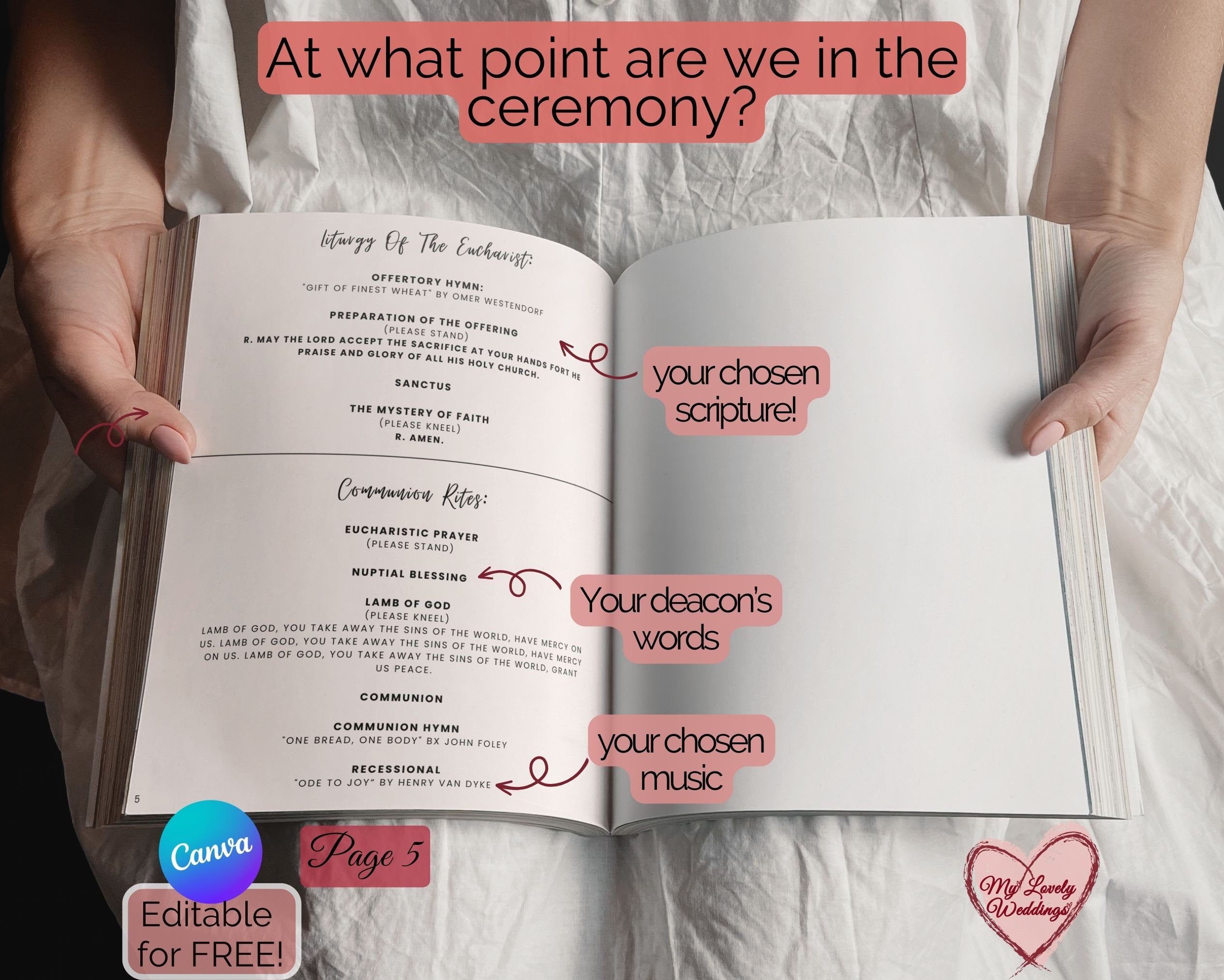 Printable Bifold Catholic Wedding Program Template 6 Pages, Full Mass ...