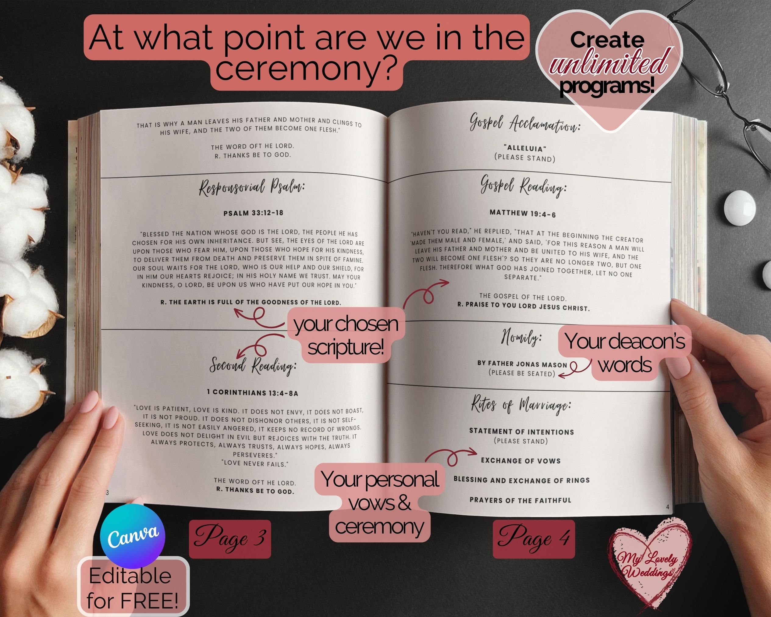 Printable Bifold Catholic Wedding Program Template 6 Pages, Full Mass ...