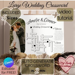 Large Photo Wedding Crossword Puzzle, Wedding Table Games, Personalized Puzzle, Sip and Solve Reception Game, Wedding Activity Sign