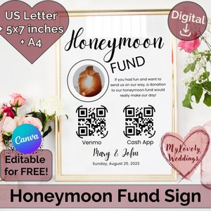 Modern Honeymoon Fund Qr Code Canva Template Sign, Printable Venmo Cash App Honeymoon Wish Sign, Editable Wedding Sign, Instant Download