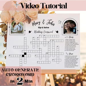 Sip and Solve Wedding Crossword Template, Printable DIY Guest Activity Engagement Game, Personalized Custom Rehearsal Photo Puzzle