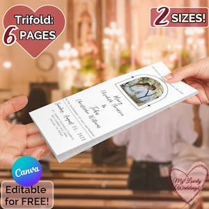 Editable Catholic Wedding Program Template, White Trifold Full Mass Wedding Booklet Canva, Catholic Liturgy Mass, Wedding Day Timeline