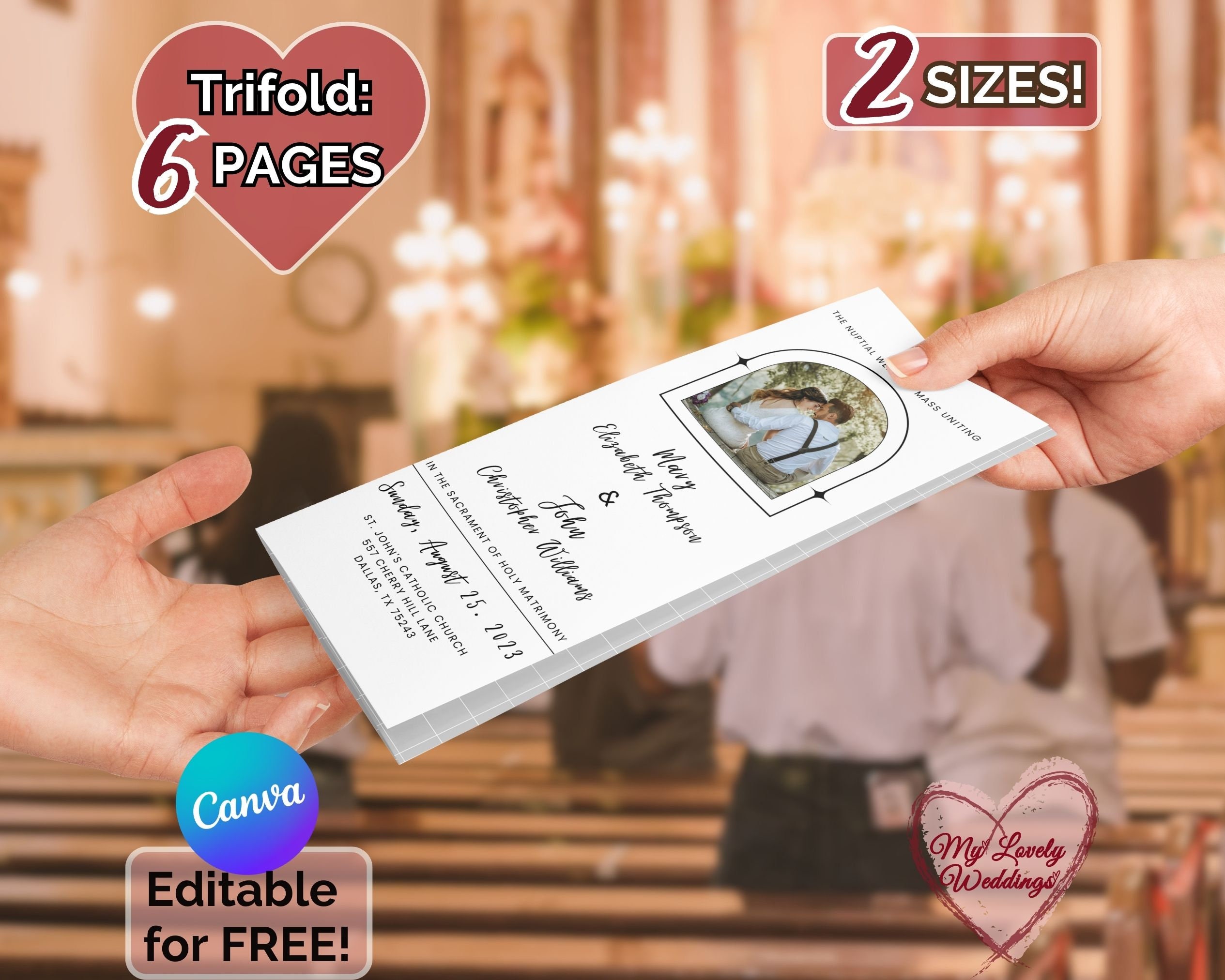 Editable Catholic Wedding Program Template, White Trifold Full Mass ...