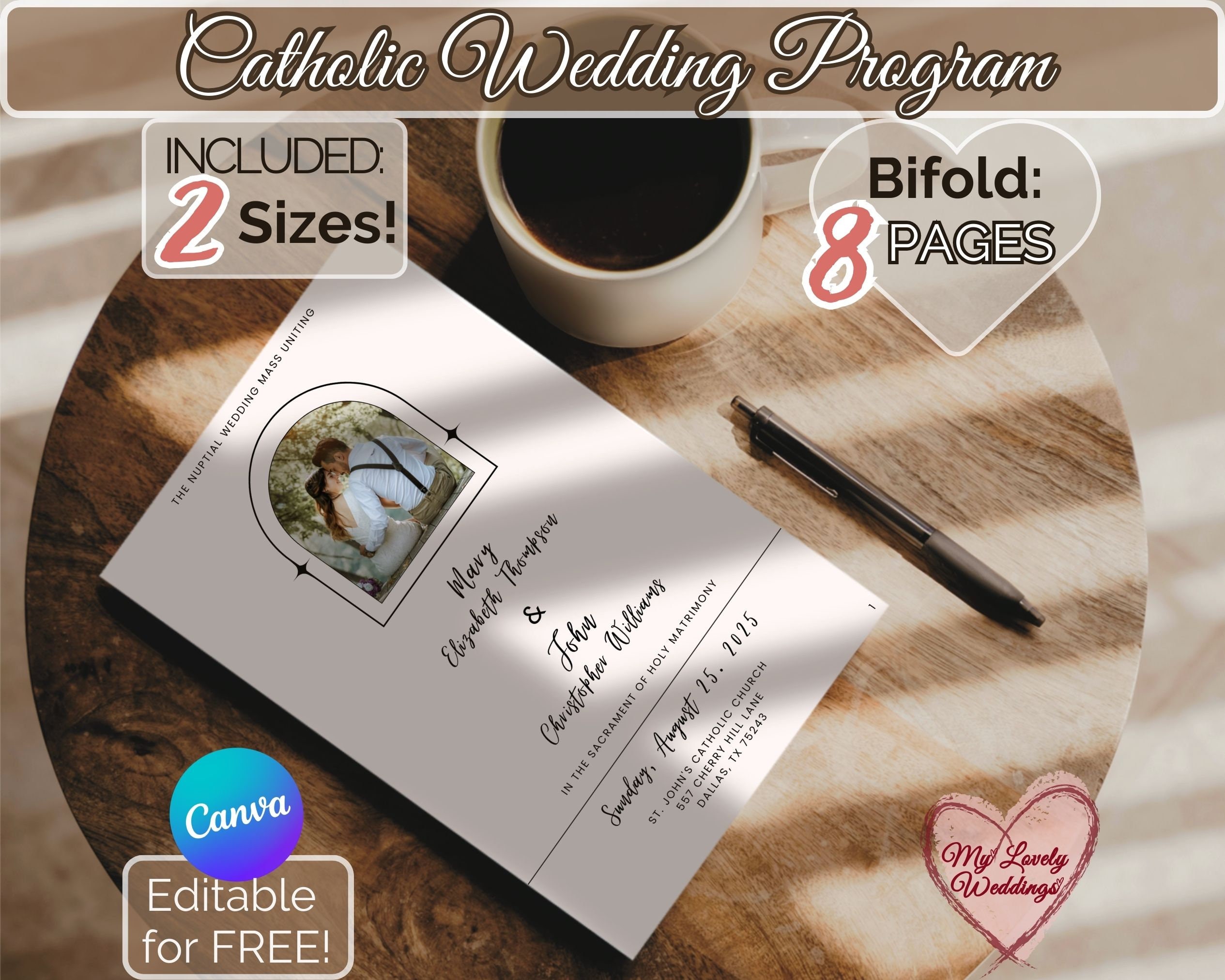 Printable Bifold Catholic Wedding Program Template, Full Mass 8 Pages ...