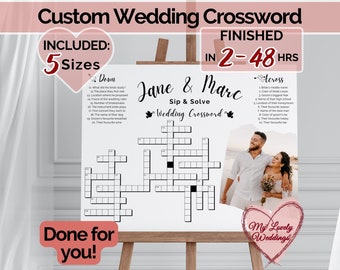 Large Photo Wedding Crossword Puzzle Sign, Wedding Table Games, Personalized Puzzle, Sip and Solve Bridal Crossword, Wedding Lawn Games