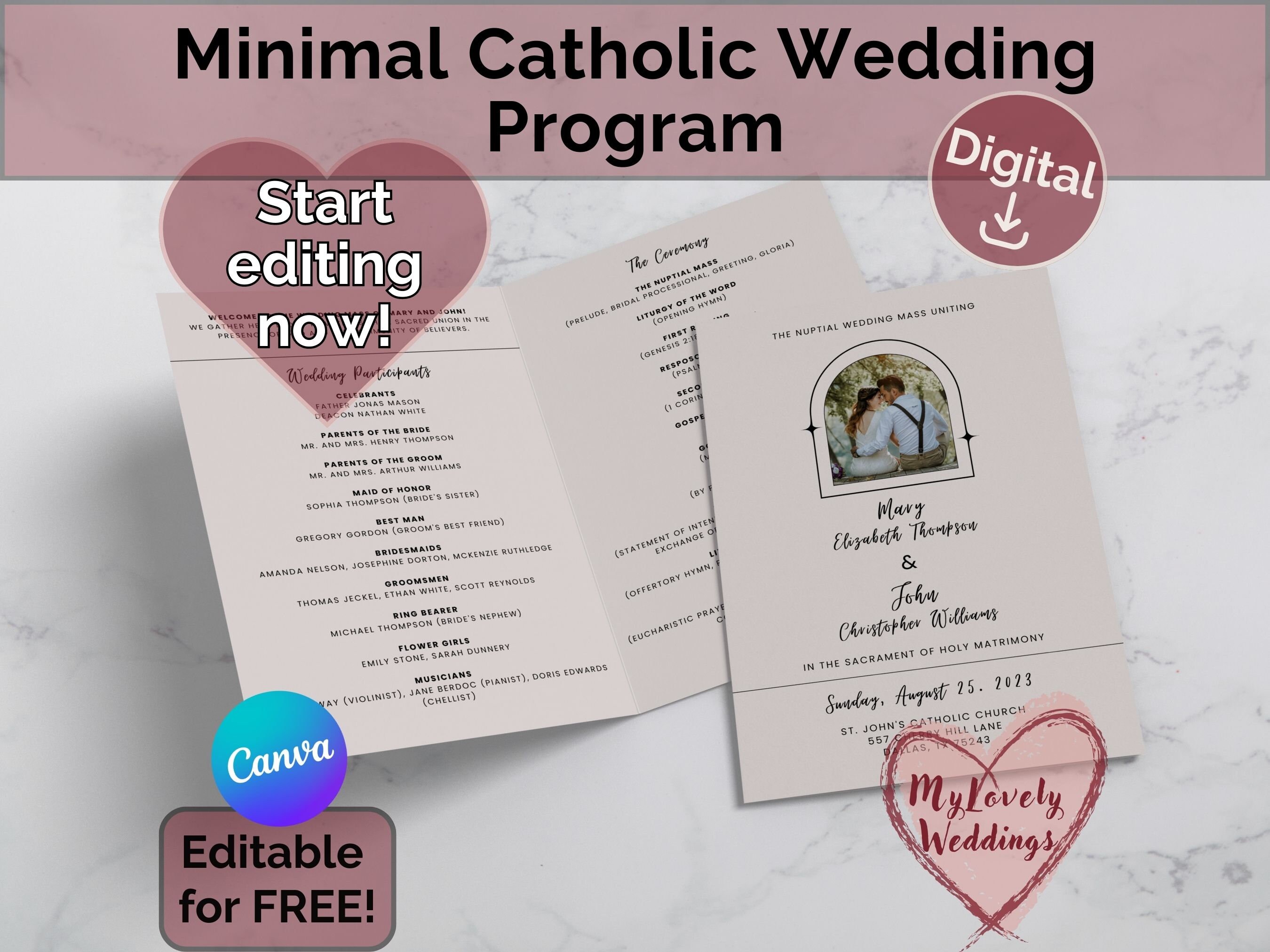 Editable Catholic Wedding Program Template White Bifold Full Etsy