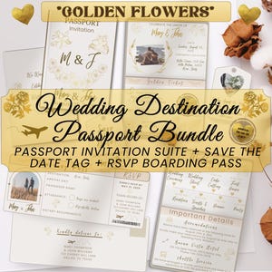 Destination Wedding Invitation Suite, Printable Plane Ticket Large Bundle Boarding Pass Passport Save the Date, Travel Theme Canva Templates