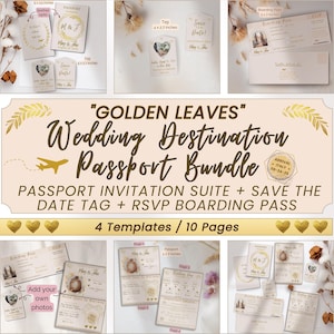 Wedding Destination Passport Boarding Pass Bundle, Invitation Suite Travel Theme Set Custom Printable Canva Templates, Wedding Timeline