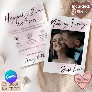 Modern Elopement Announcement, Reception Party Invitation, Happily Ever After Party Invite Template, Elopement Party Reception Eloped Canva