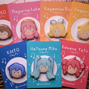 Vocaloid Clay Pins | Hatsune Miku, Kagamine Rin, Kagamine Len, Megurine Luka, Kaito, Meiko