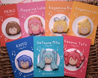 Vocaloid Clay Pins | Hatsune Miku, Kagamine Rin, Kagamine Len, Megurine Luka, Kaito, Meiko